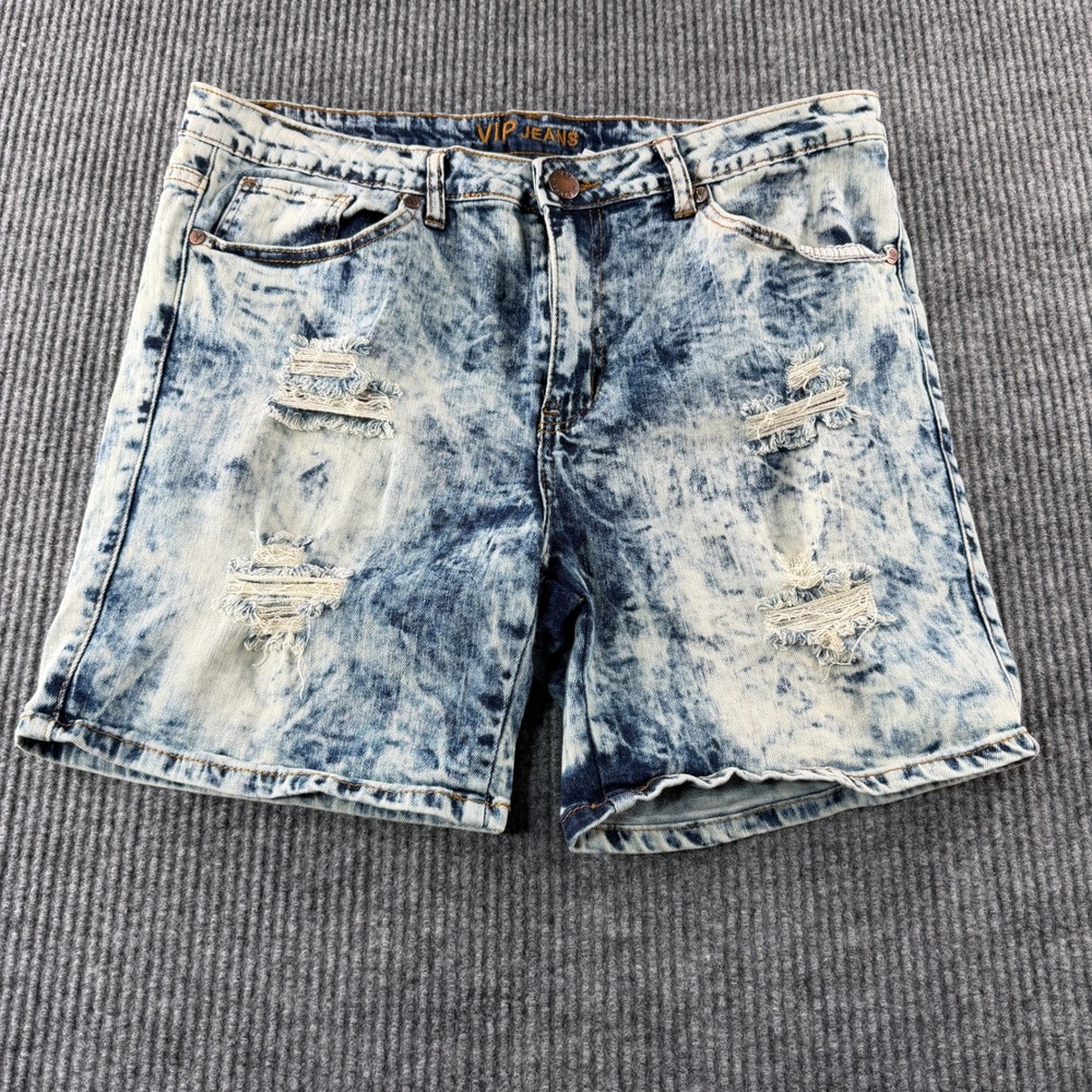 VIP Jeans Denim Shorts Womens Juniors 15/16 Blue Excellent Acid Wash Distressed